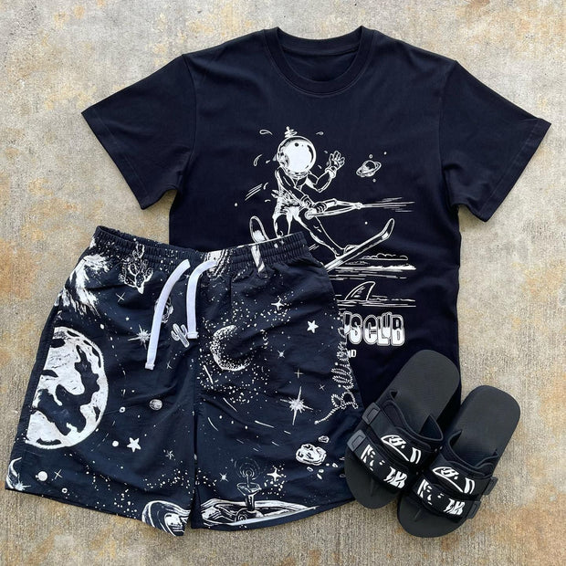 Fashion Personality Casual Print Short Sleeve Shorts Two-piece Set