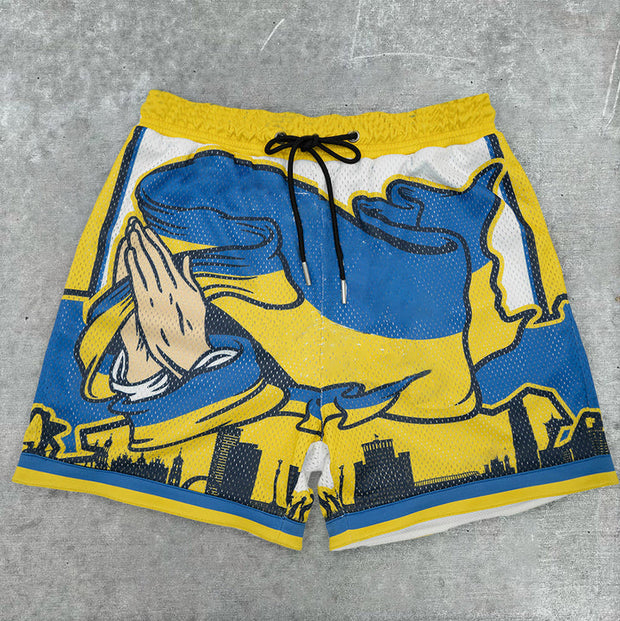 Color Contrast Casual Loose Sports Mesh Shorts