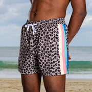 Leopard Stripe Panel Swimsuit Beach Shorts