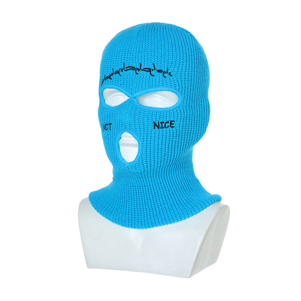 Embroidered Ski Three Hole Knit Hat Ski Warm Ear Guard Head Cover