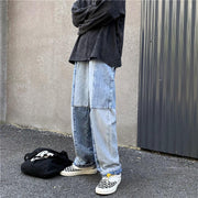 Stitched jeans men's design sense straight-leg trousers