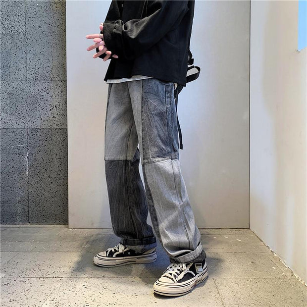 Stitched jeans men's design sense straight-leg trousers