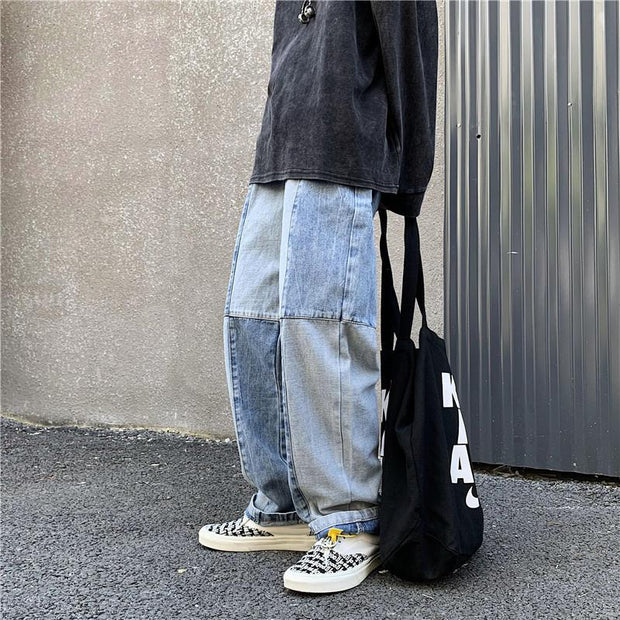 Stitched jeans men's design sense straight-leg trousers