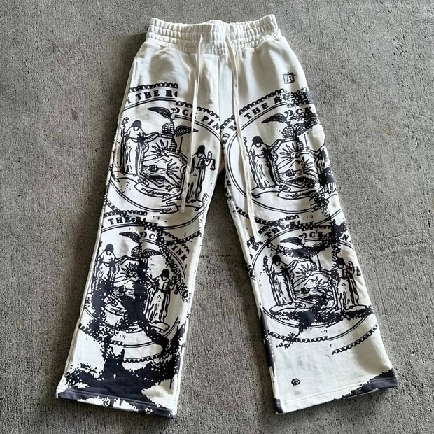 Renaissance casual street style wide-leg sweat pants