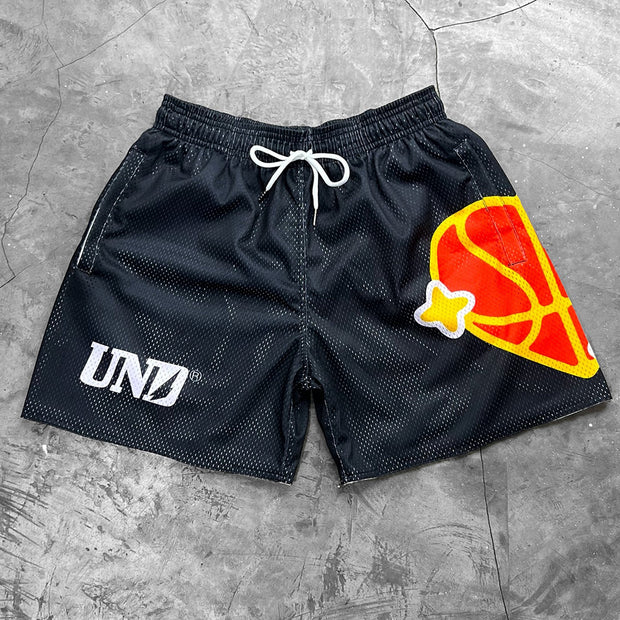 Love print casual street mesh shorts