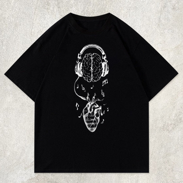 musical note print short-sleeved T-shirt