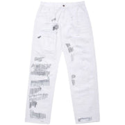 High street hole knife cut jeans men's dark black loose straight black design sense of drape nine-point pants