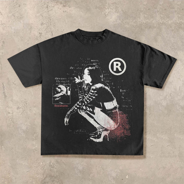 Retro personalized round neck printed T-shirt