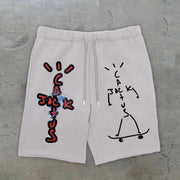 cross jesus pattern street shorts