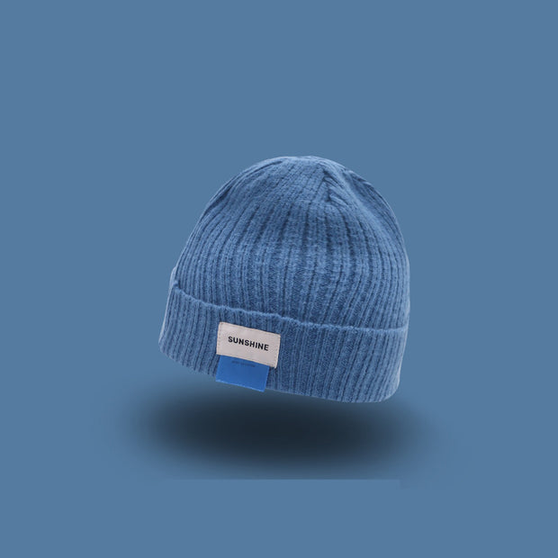 Letter double label woolen warm knitted hat