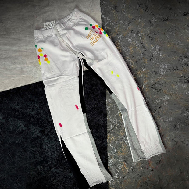 Fashionable contrasting ink-splashed print flared pants