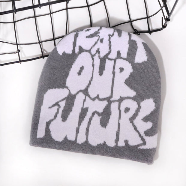 Lettering jacquard knitted hat