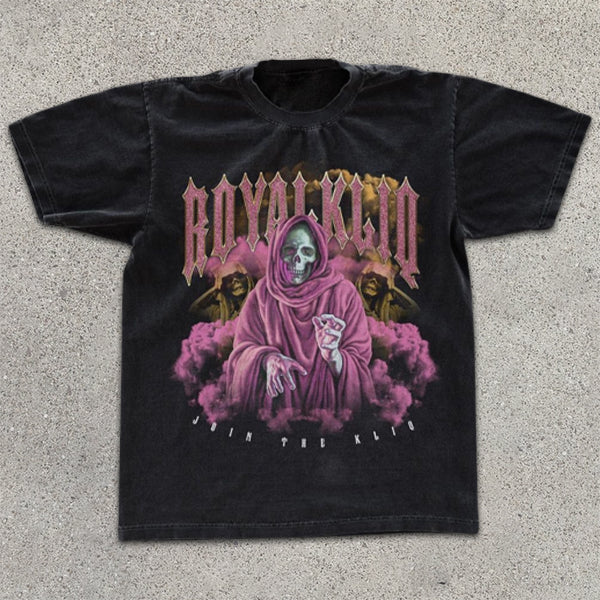 Skull Slogan Graphic Print Short Sleeve T-Shirt