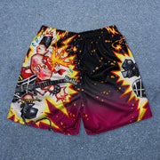Fashion cartoon flame pattern mesh shorts