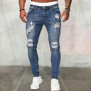 Men's ripped ripped white slim denim trousers fashion pencil pants