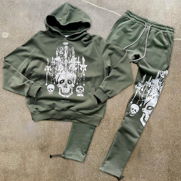 Hip Hop Vintage Print Street Hoodie Trouser Set