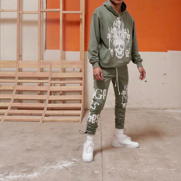 Hip Hop Vintage Print Street Hoodie Trouser Set