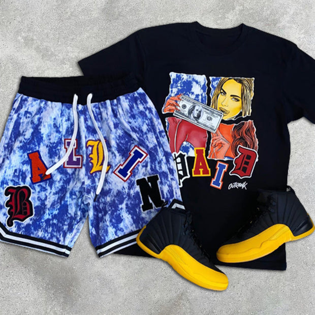 Graffiti Print Short Sleeve Two Piece