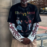 Jesus vs Saints Casual Street Vintage Long Sleeve T-Shirt
