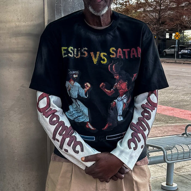 Jesus vs Saints Casual Street Vintage Long Sleeve T-Shirt