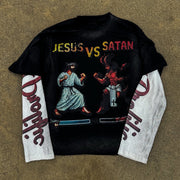 Jesus vs Saints Casual Street Vintage Long Sleeve T-Shirt