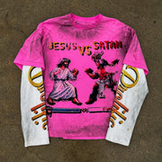 Jesus vs Saints Casual Street Vintage Long Sleeve T-Shirt