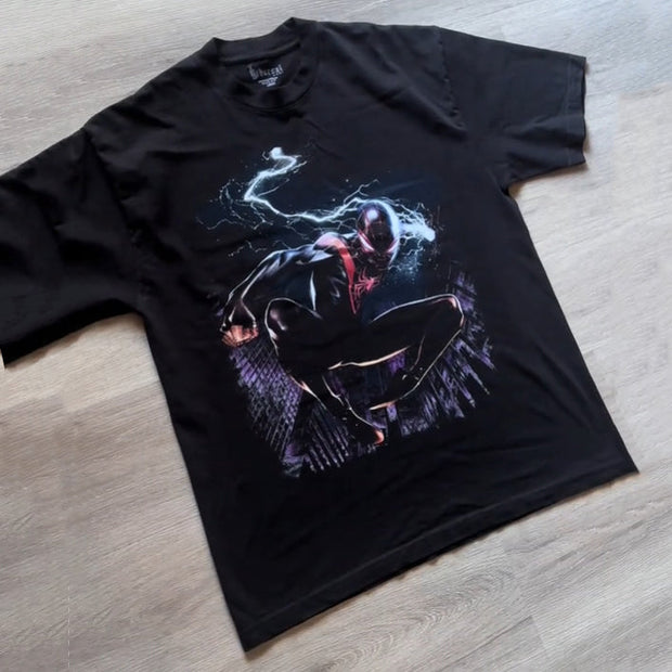 Casual street urban dark spider heavy print T-shirt