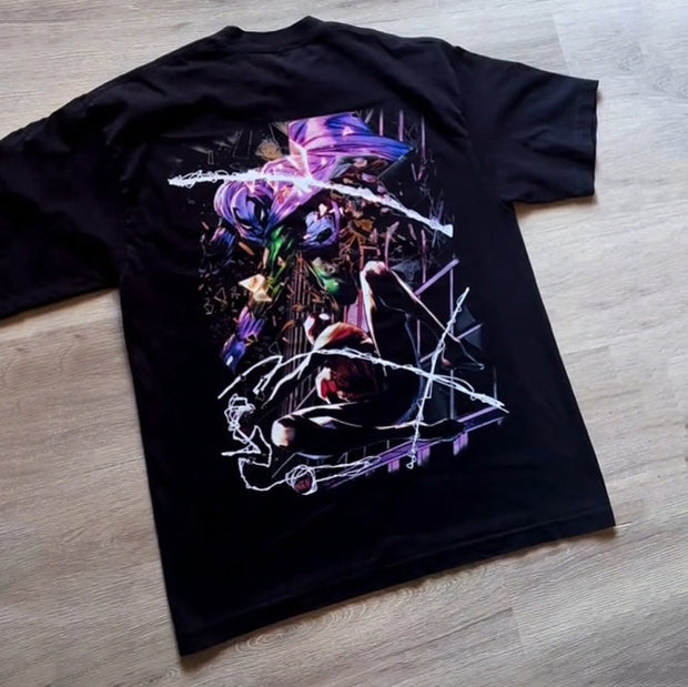 Casual street urban dark spider heavy print T-shirt