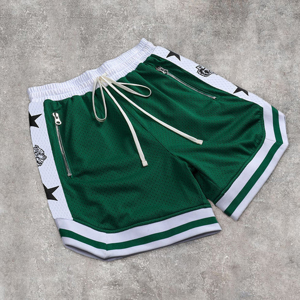 Contrast Panel Street Mesh Sports Loose Shorts