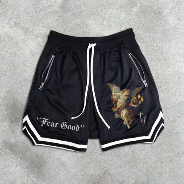 graphic print elastic shorts