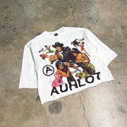 Personalized street style printed round neck oversized T-shirt
