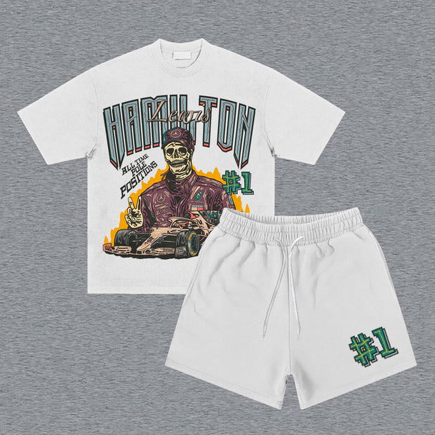 Racer No. 1 Print Short Sleeve Two Piece Set