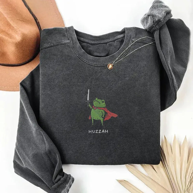 Huzzah Frog with Sword Embroidered Sweatshirt