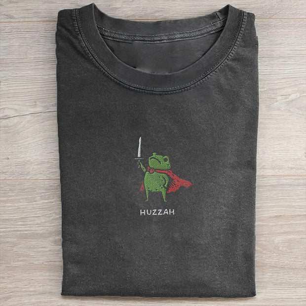 Huzzah Frog with Sword Embroidered T-shirt