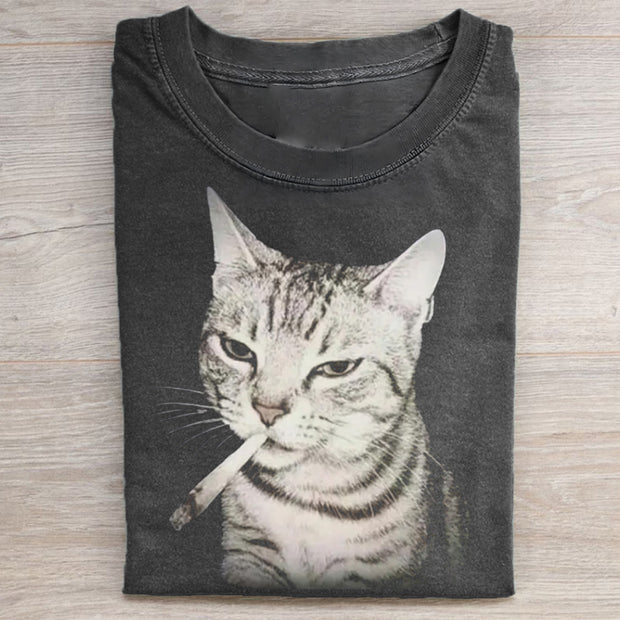 Vintage Smoking Cat Meme T-shirt