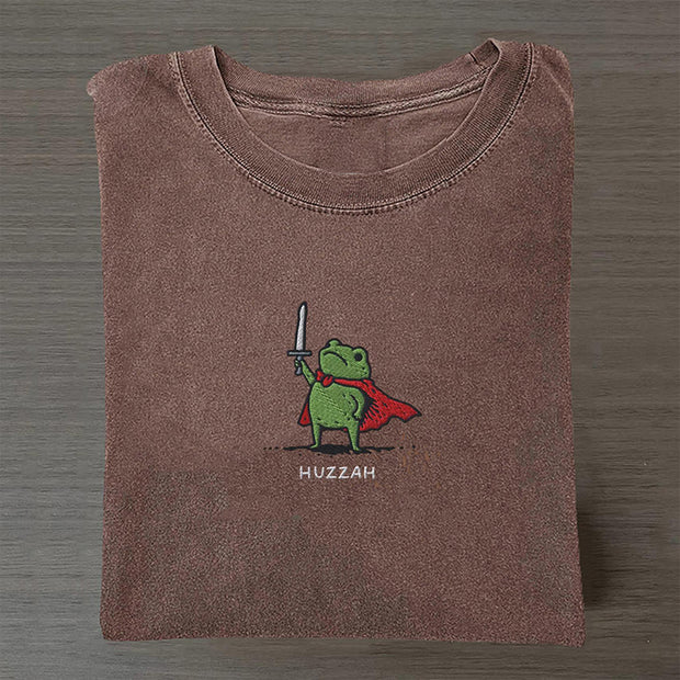 Huzzah Frog with Sword Embroidered T-shirt