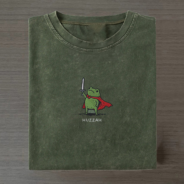 Huzzah Frog with Sword Embroidered T-shirt