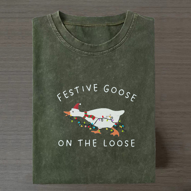 Festive Goose on the Loose Christmas T-shirt