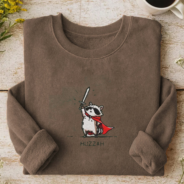 Huzzah raccoon with Sword Embroidered Sweatshirt