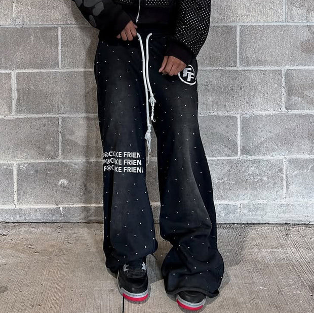 Letters Dot Printed Pocket Sweatshirt Pants