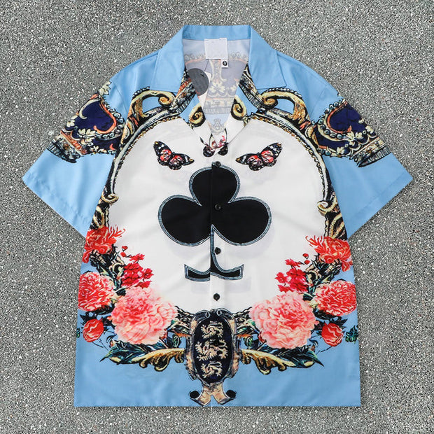 Street Short Sleeve Butterfly Beach Shirt Shorts Set