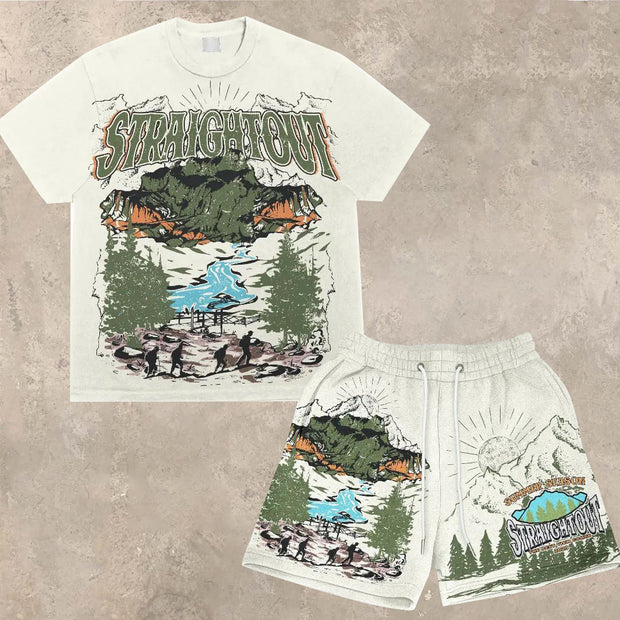Preppy print fashion short-sleeved T-shirt set