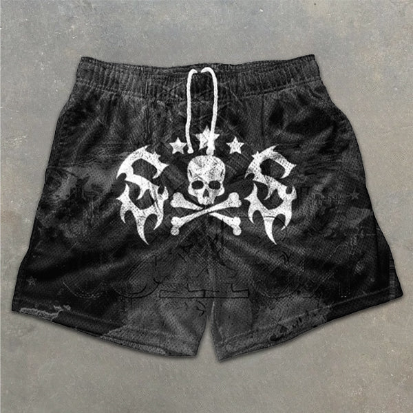 Skull Graphic Print Elastic Shorts