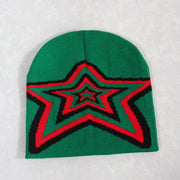 Pullover overlapping five-pointed Y2K jacquard knitted hat