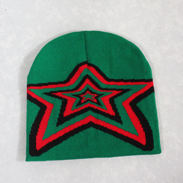 Pullover overlapping five-pointed Y2K jacquard knitted hat