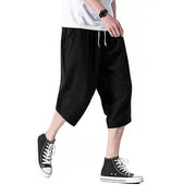 Loose cotton and linen cropped casual shorts with deep pockets