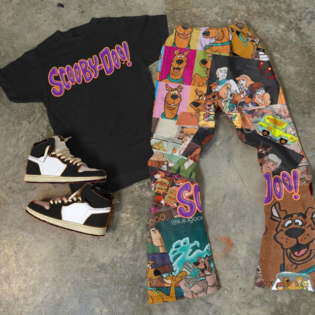 Fashion Anime Print T-Shirt Trousers Two-Piece Set