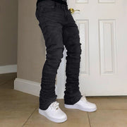 Hip Hop Retro Stretch Slim Wide Leg Raw Trim Flared Jeans