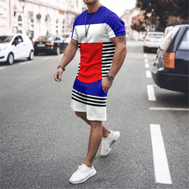 Casual Colorblock Sports Short Sleeve Suit