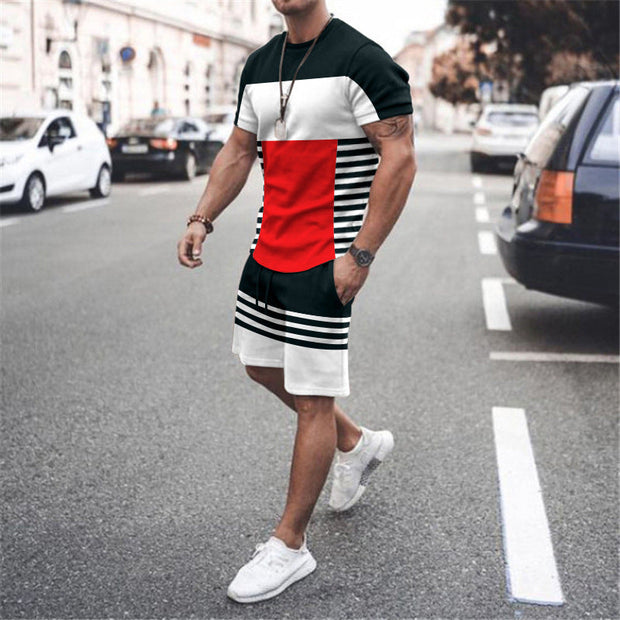 Casual Colorblock Sports Short Sleeve Suit